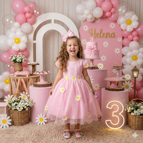 Vestido Marie Jardim Encantado Margaridas Rosa Bebe - Leveza e Elegância para Meninas | Bebeloo Kids