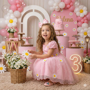 Vestido Marie Jardim Encantado Margaridas Rosa Bebe - Leveza e Elegância para Meninas | Bebeloo Kids