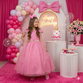 Vestido Banana Club Longo Diamante Rosa Chiclete - Leveza e Elegância para Meninas | Bebeloo Kids