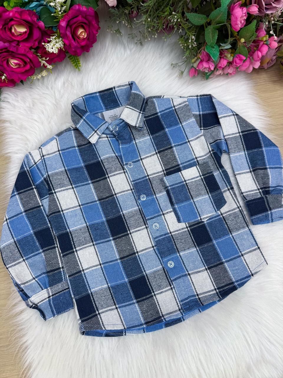 Camisa Flanelada Xadrez Junina James Azul - Elegância e Conforto para os Pequenos | Bebeloo Kids