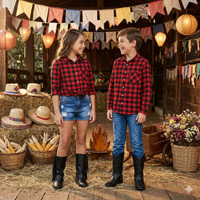 Camisa Flanelada Xadrez Junina Jason Vermelho - Elegância e Conforto para os Pequenos | Bebeloo Kids