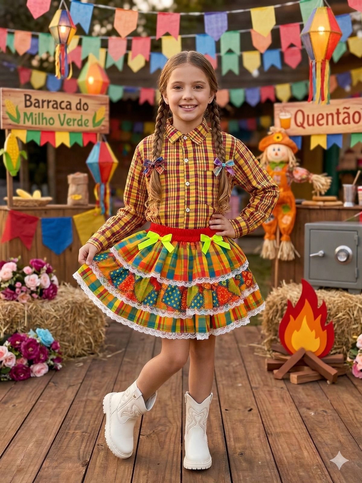 Saia Mini Miss Junino Estrela do Sertão Laranja - Delicadeza e Feminilidade para Meninas | Bebeloo Kids