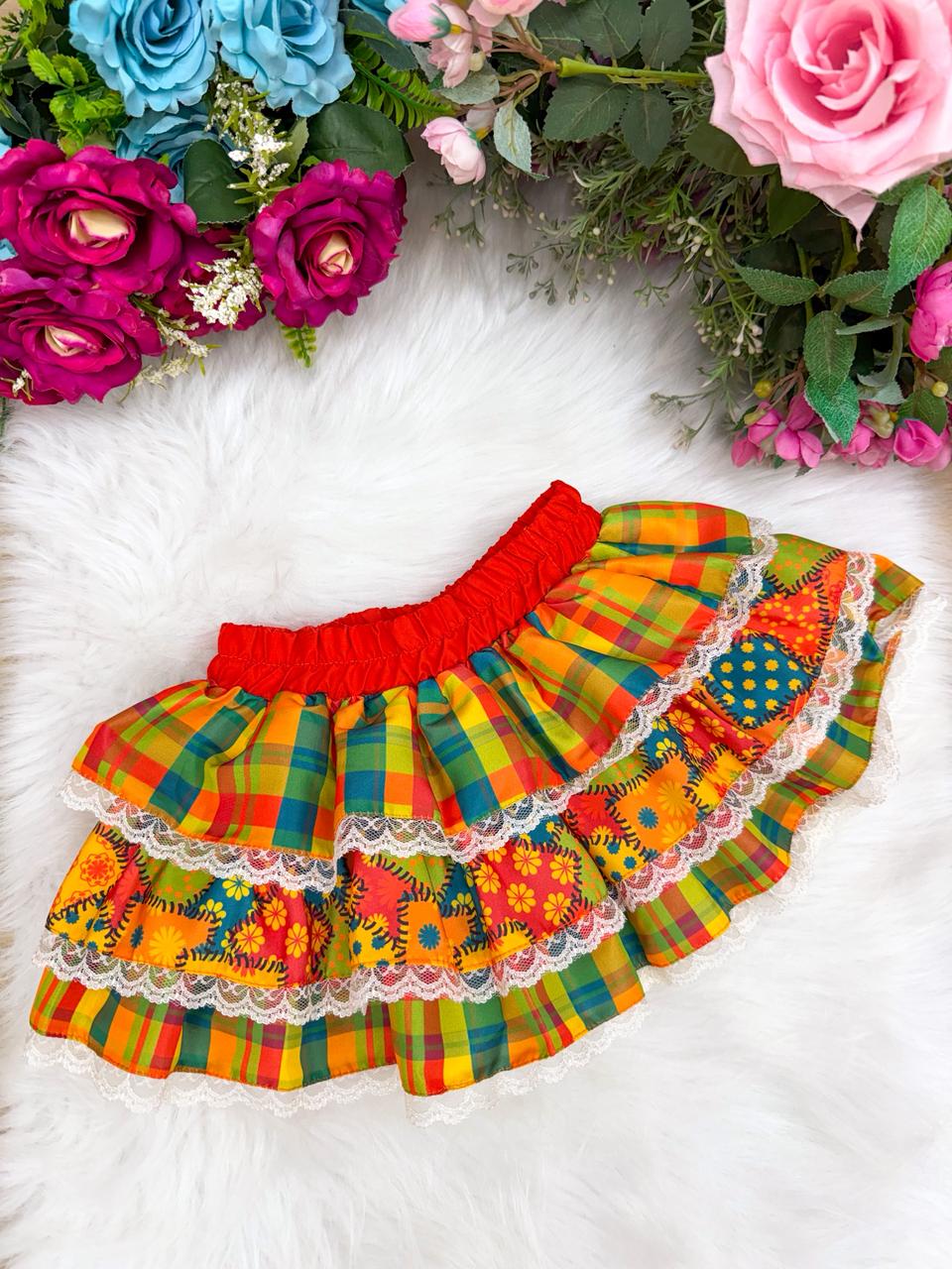 Saia Mini Miss Junino Estrela do Sertão Laranja - Delicadeza e Feminilidade para Meninas | Bebeloo Kids