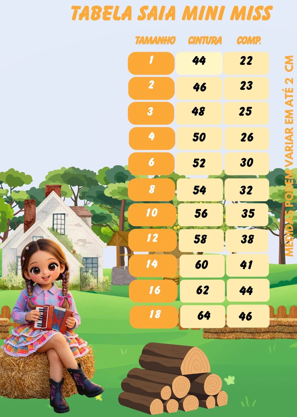 Saia Mini Miss Junino Estrela do Sertão Laranja - Delicadeza e Feminilidade para Meninas | Bebeloo Kids
