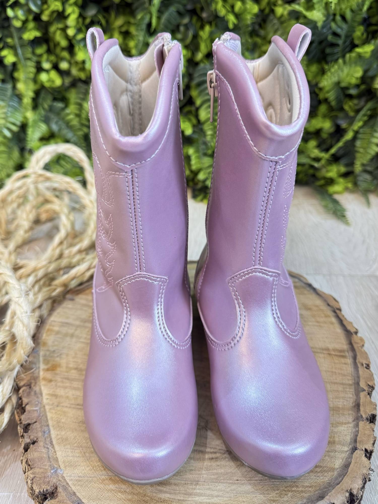 Bota infantil Boiadeira Texana Rose Metalizado Com Zíper e Salto