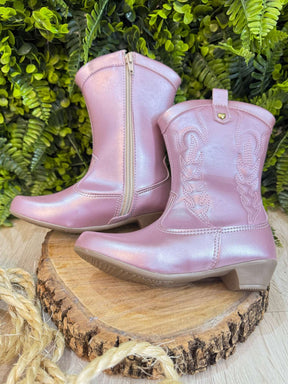 Bota infantil Boiadeira Texana Rose Metalizado Com Zíper e Salto