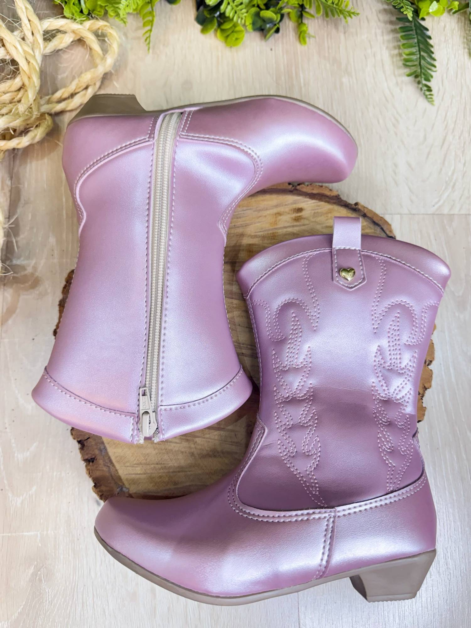 Bota infantil Boiadeira Texana Rose Metalizado Com Zíper e Salto