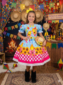 Vestido Marie Junino Luxo Quadrilha das Estrelas Azul - Leveza e Elegância para Meninas | Bebeloo Kids