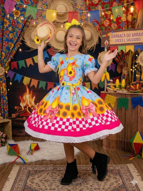 Vestido Marie Junino Luxo Quadrilha das Estrelas Azul - Leveza e Elegância para Meninas | Bebeloo Kids