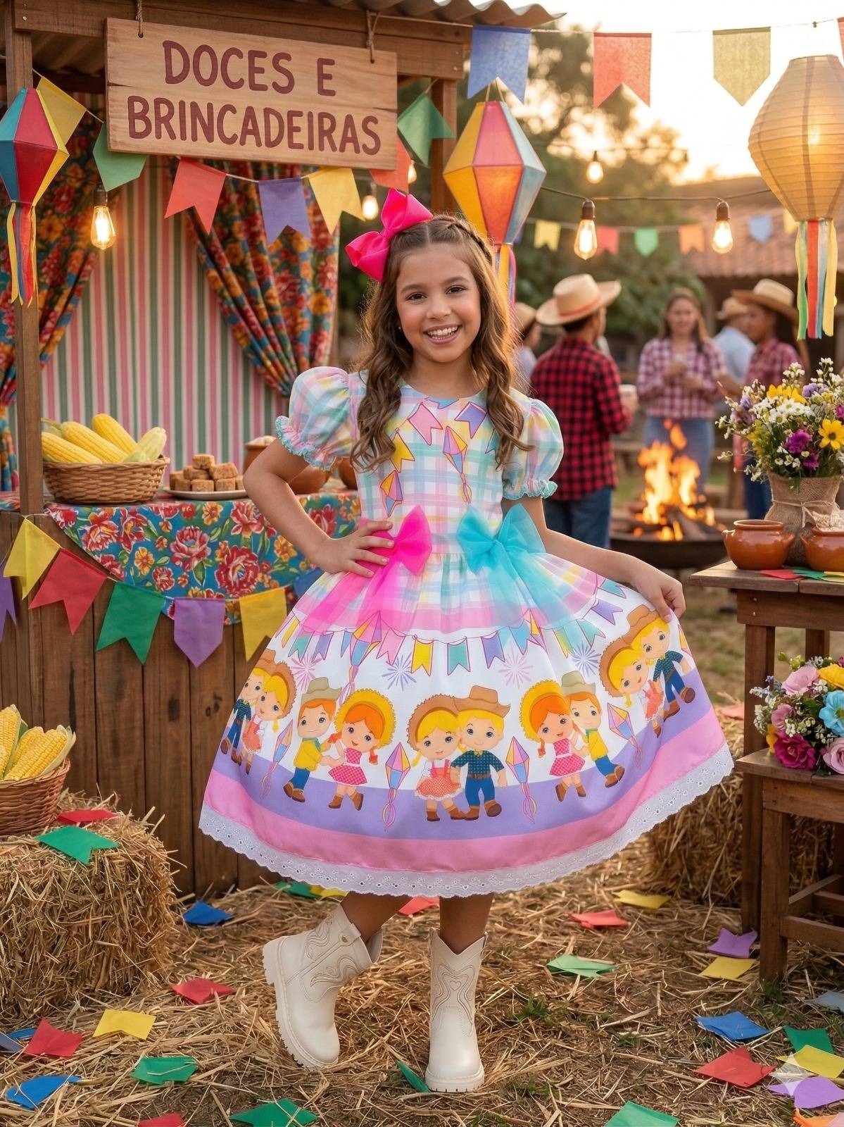 Vestido Marie Junino Luxo Quermesse das Cores - Leveza e Elegância para Meninas | Bebeloo Kids