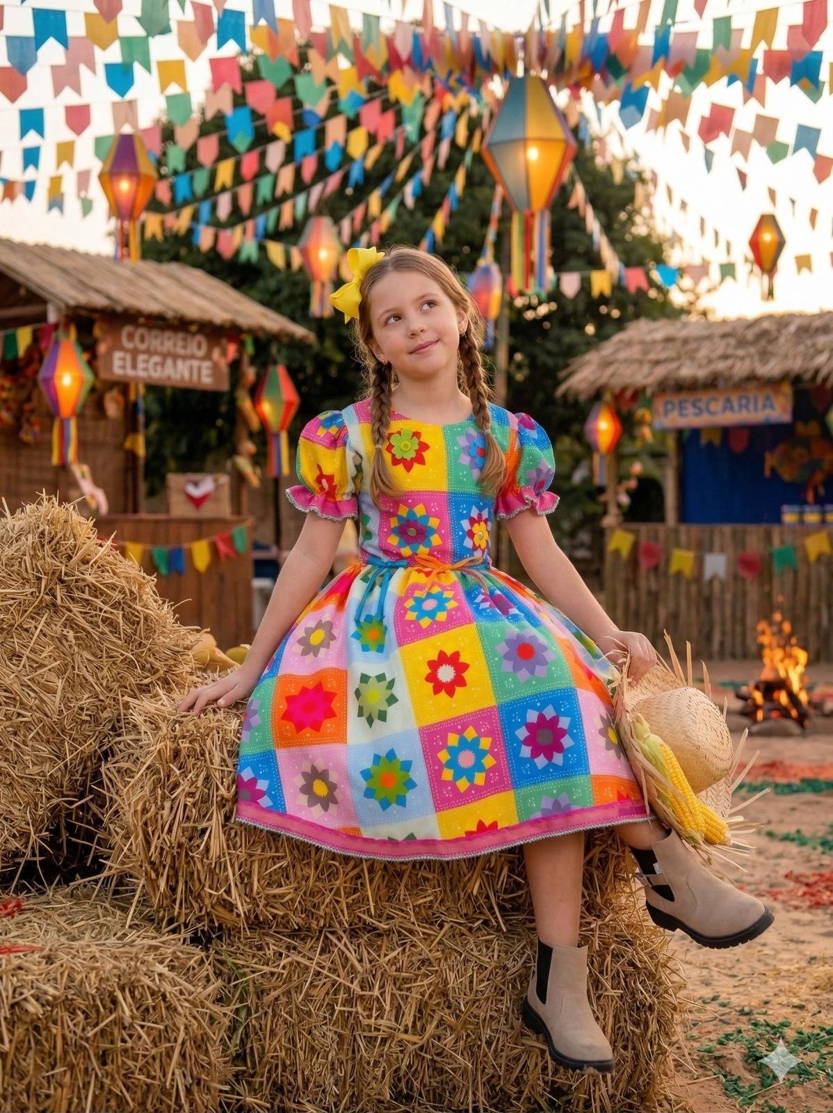 Vestido Marie Junino Luxo Quermesse Elegante Pink - Leveza e Elegância para Meninas | Bebeloo Kids