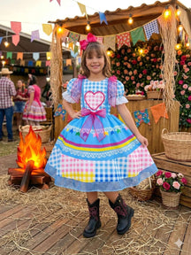 Vestido Marie Junino Luxo Quermesse do Amor Azul - Leveza e Elegância para Meninas | Bebeloo Kids