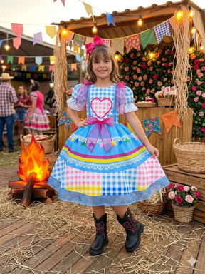 Vestido Marie Junino Luxo Quermesse do Amor Azul - Leveza e Elegância para Meninas | Bebeloo Kids