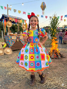 Vestido Marie Junino Luxo Quermesse Elegante Laranja - Leveza e Elegância para Meninas | Bebeloo Kids