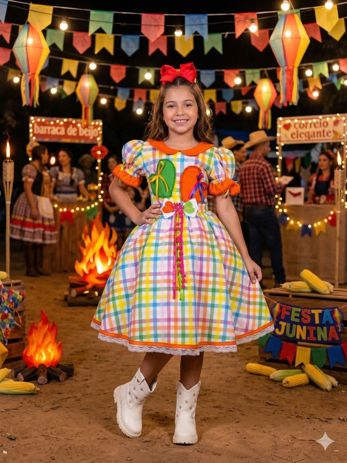 Vestido Marie Junino Luxo Dois Corações Laranja - Leveza e Elegância para Meninas | Bebeloo Kids