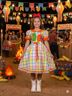 Vestido Marie Junino Luxo Dois Corações Laranja - Leveza e Elegância para Meninas | Bebeloo Kids
