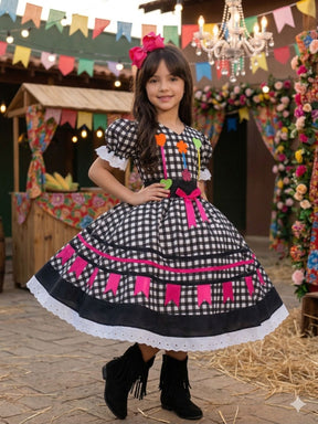 Vestido Marie Junino Luxo Arraia do Amor Preto - Leveza e Elegância para Meninas | Bebeloo Kids
