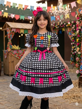 Vestido Marie Junino Luxo Arraia do Amor Preto - Leveza e Elegância para Meninas | Bebeloo Kids