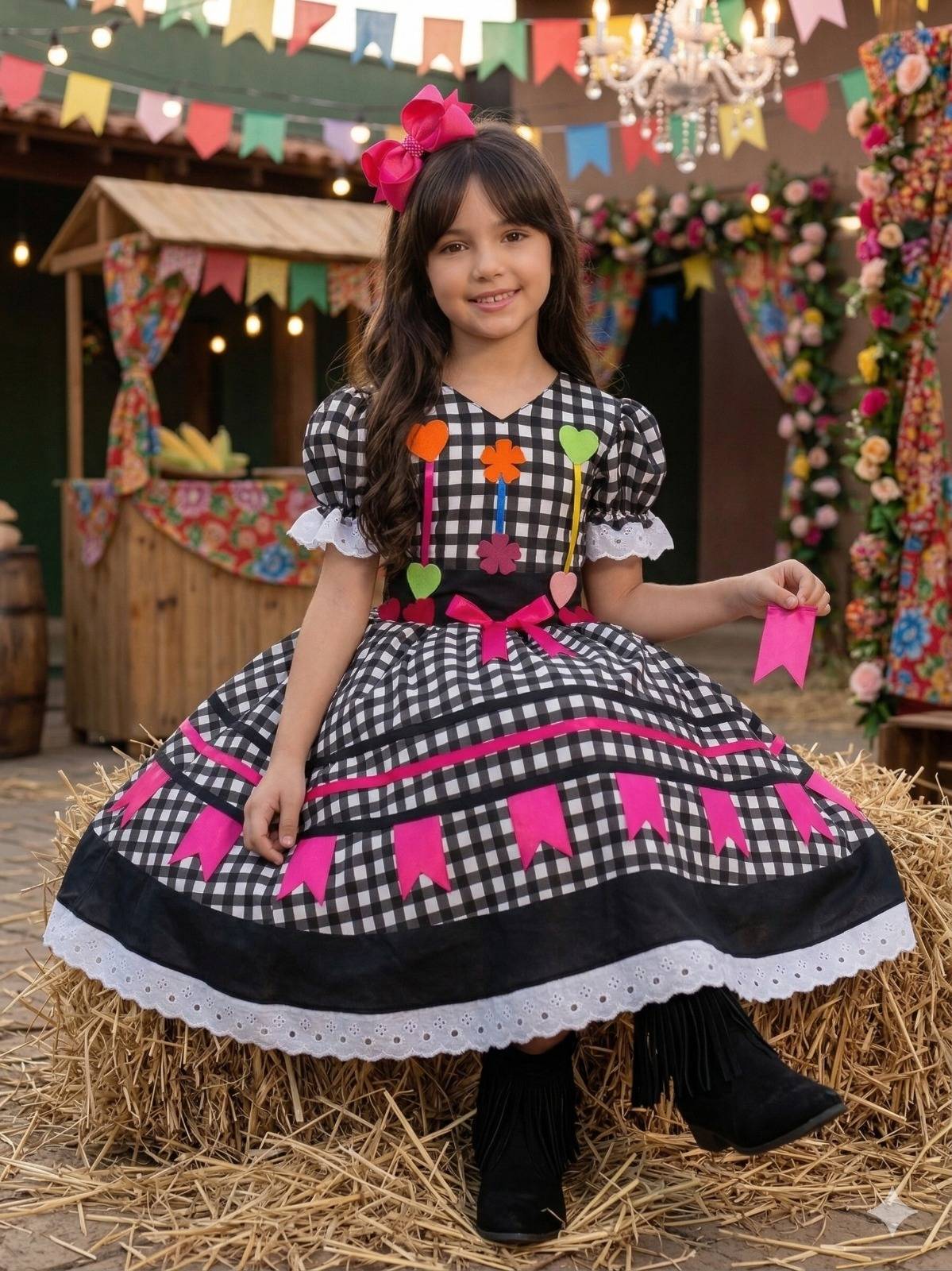 Vestido Marie Junino Luxo Arraia do Amor Preto - Leveza e Elegância para Meninas | Bebeloo Kids