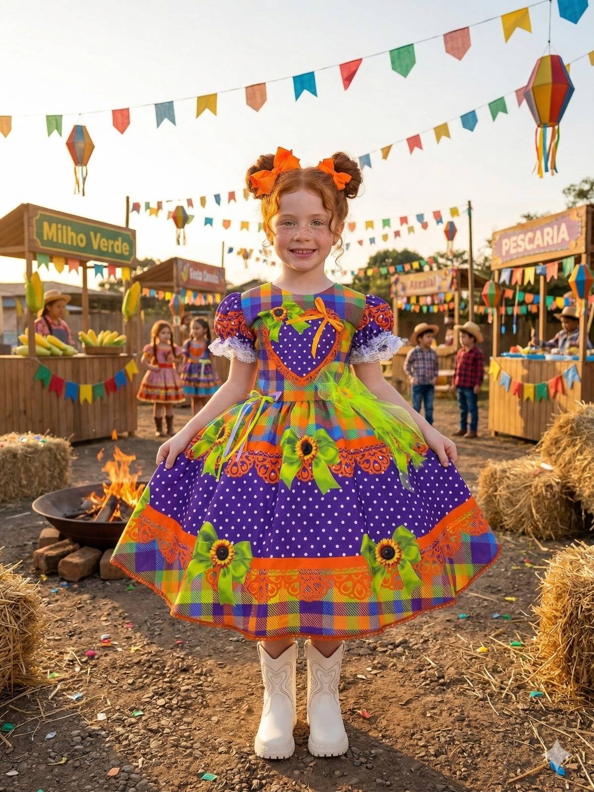 Vestido Marie Junino Luxo Arraia do Coração Roxo - Leveza e Elegância para Meninas | Bebeloo Kids