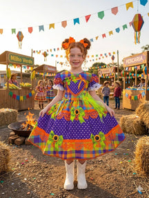 Vestido Marie Junino Luxo Arraia do Coração Roxo - Leveza e Elegância para Meninas | Bebeloo Kids