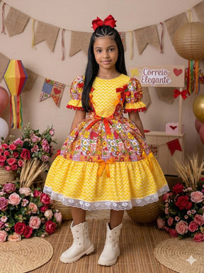 Vestido Marie Junino Quermesse de Luxo Amarelo - Leveza e Elegância para Meninas | Bebeloo Kids