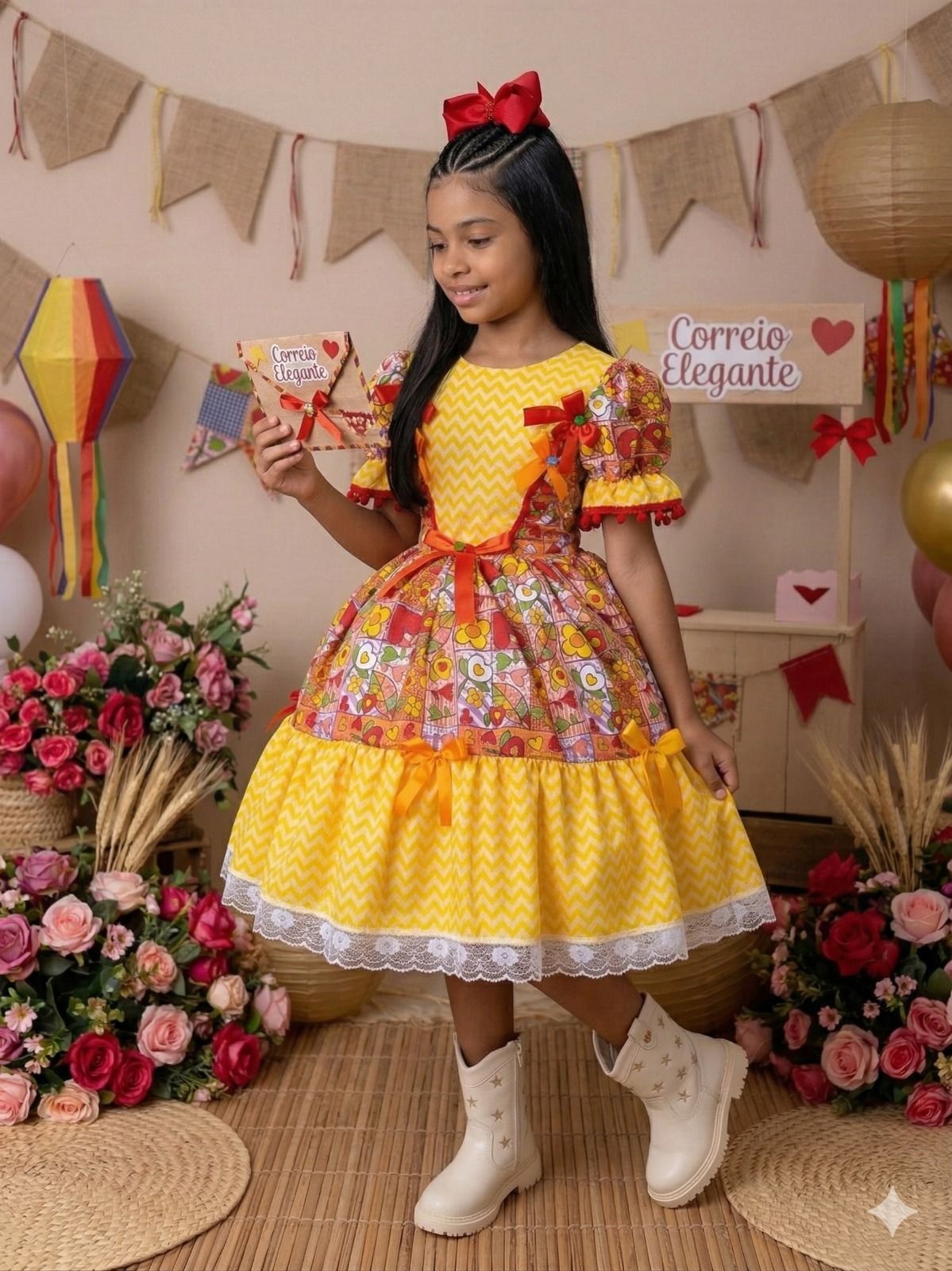 Vestido Marie Junino Quermesse de Luxo Amarelo - Leveza e Elegância para Meninas | Bebeloo Kids