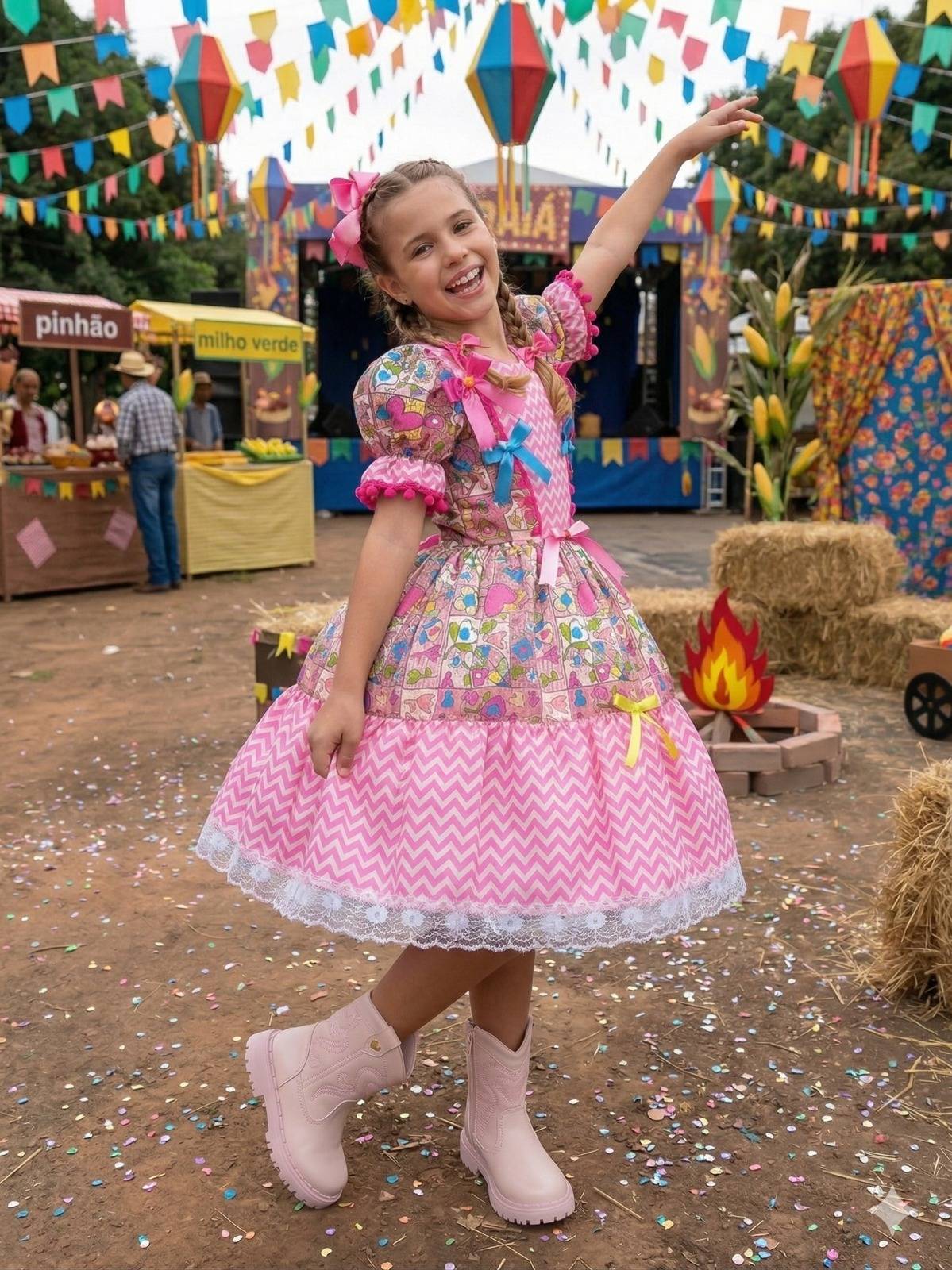 Vestido Marie Junino Quermesse de Luxo Pink - Leveza e Elegância para Meninas | Bebeloo Kids