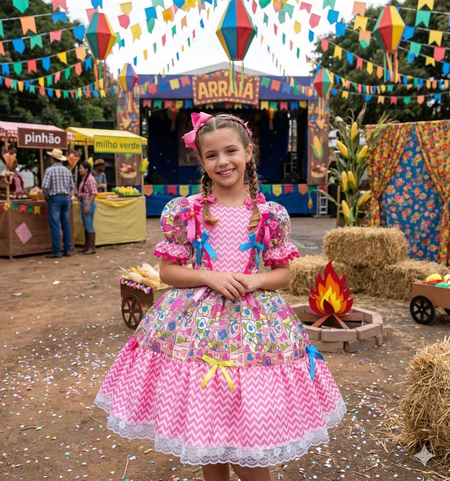 Vestido Marie Junino Quermesse de Luxo Pink - Leveza e Elegância para Meninas | Bebeloo Kids