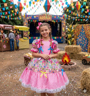 Vestido Marie Junino Quermesse de Luxo Pink - Leveza e Elegância para Meninas | Bebeloo Kids
