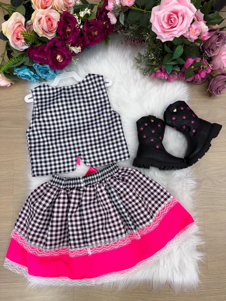 Conjunto Blogueirinha Junino Arraia da Alegria Preto - Estilo Delicado para o Dia a Dia | Bebeloo Kids
