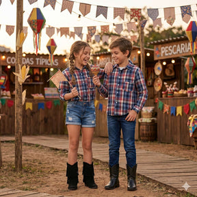 Camisa Flanelada Xadrez Junina Jacson Azul - Elegância e Conforto para os Pequenos | Bebeloo Kids