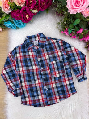 Camisa Flanelada Xadrez Junina Jacson Azul - Elegância e Conforto para os Pequenos | Bebeloo Kids