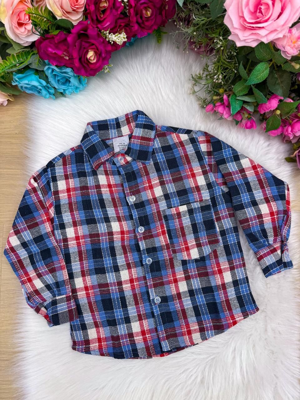 Camisa Flanelada Xadrez Junina Jacson Azul - Elegância e Conforto para os Pequenos | Bebeloo Kids