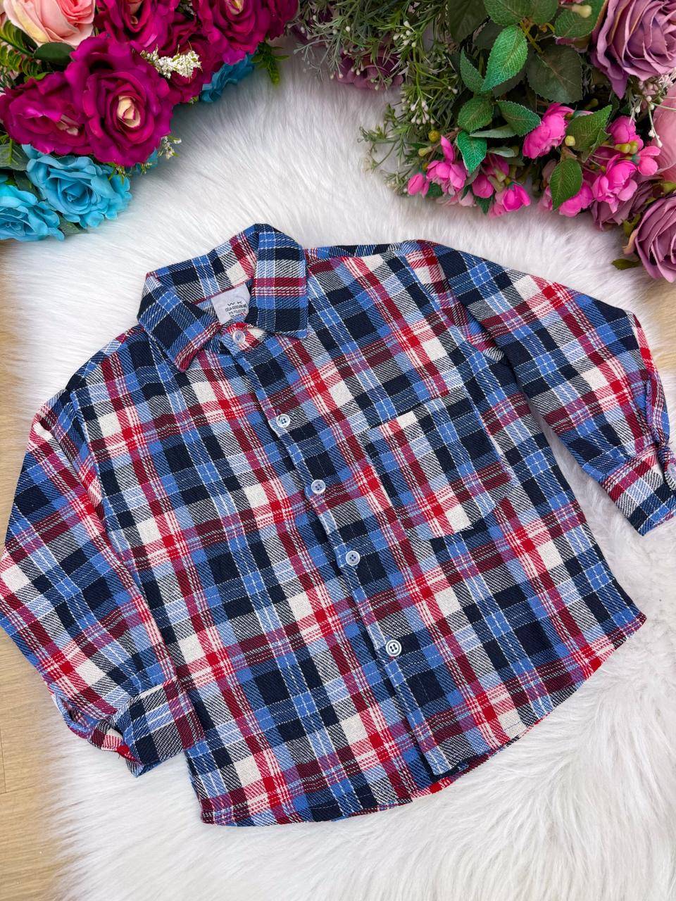 Camisa Flanelada Xadrez Junina Jacson Azul - Elegância e Conforto para os Pequenos | Bebeloo Kids