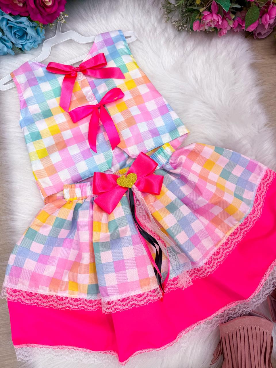 Conjunto Blogueirinha Junino Arraia da Alegria Colorido - Estilo Delicado para o Dia a Dia | Bebeloo Kids