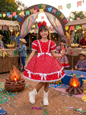 Vestido Junino Mimadine Luxo Larissa Vermelho - Leveza e Elegância para Meninas | Bebeloo Kids