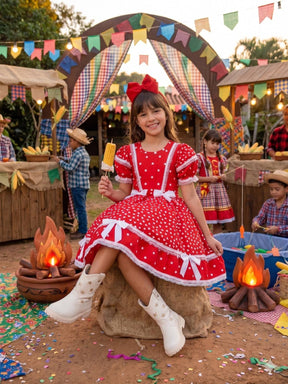 Vestido Junino Mimadine Luxo Larissa Vermelho - Leveza e Elegância para Meninas | Bebeloo Kids