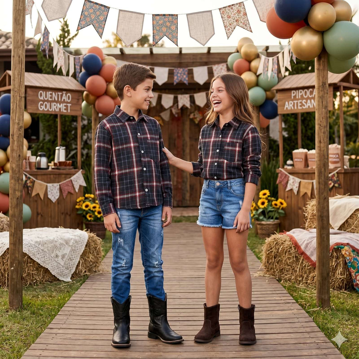 Camisa Junina Xadrez Flanela/Flanelada Jhonas Cinza - Elegância e Conforto para os Pequenos | Bebeloo Kids