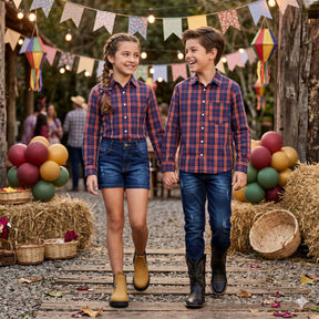 Camisa Xadrez Junina Magno Azul - Elegância e Conforto para os Pequenos | Bebeloo Kids