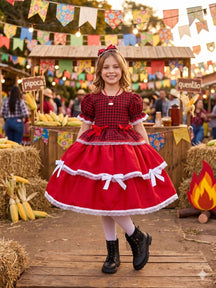 Vestido Junino Mimadine Luxo Fernanda Vermelho - Leveza e Elegância para Meninas | Bebeloo Kids