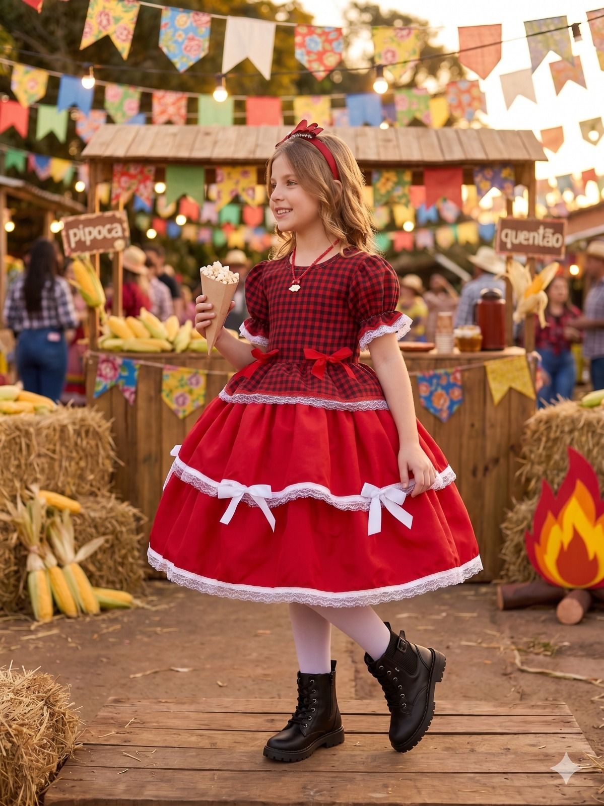 Vestido Junino Mimadine Luxo Fernanda Vermelho - Leveza e Elegância para Meninas | Bebeloo Kids