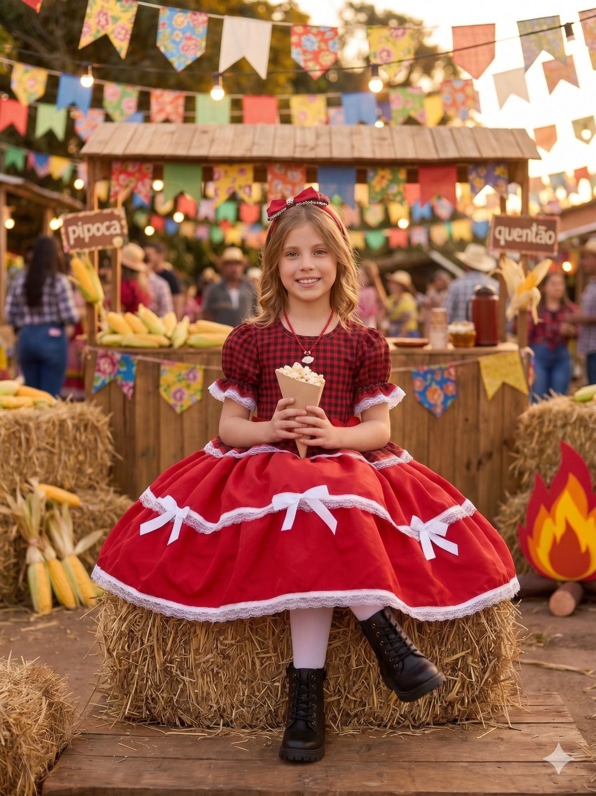Vestido Junino Mimadine Luxo Fernanda Vermelho - Leveza e Elegância para Meninas | Bebeloo Kids