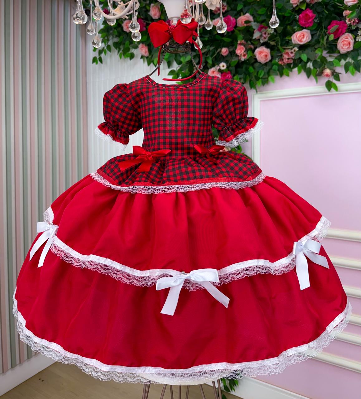 Vestido Junino Mimadine Luxo Fernanda Vermelho - Leveza e Elegância para Meninas | Bebeloo Kids