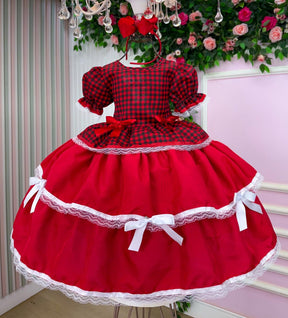 Vestido Junino Mimadine Luxo Fernanda Vermelho - Leveza e Elegância para Meninas | Bebeloo Kids