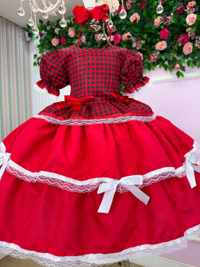 Vestido Junino Mimadine Luxo Fernanda Vermelho - Leveza e Elegância para Meninas | Bebeloo Kids