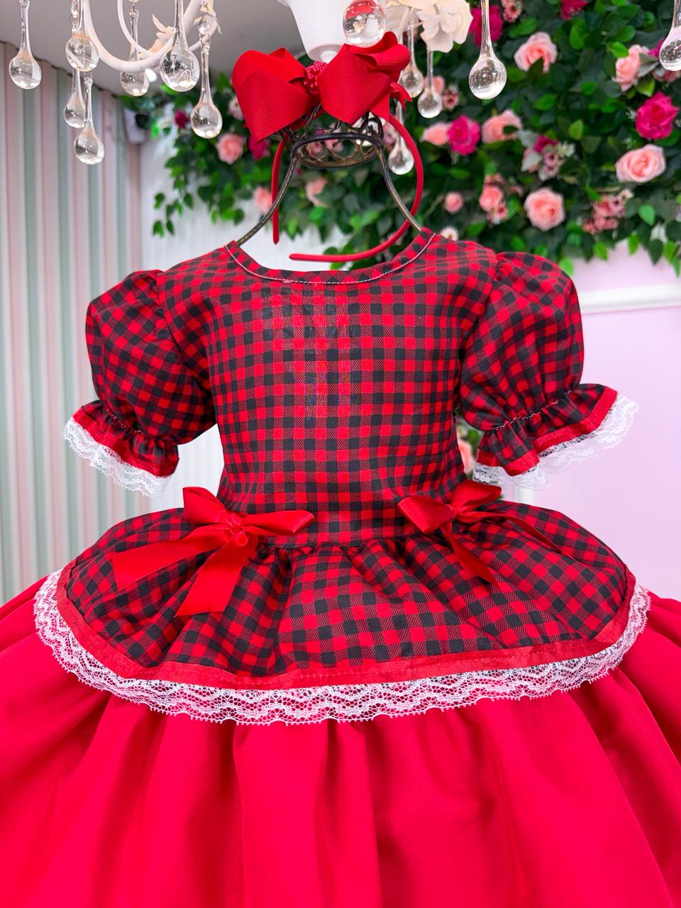 Vestido Junino Mimadine Luxo Fernanda Vermelho - Leveza e Elegância para Meninas | Bebeloo Kids