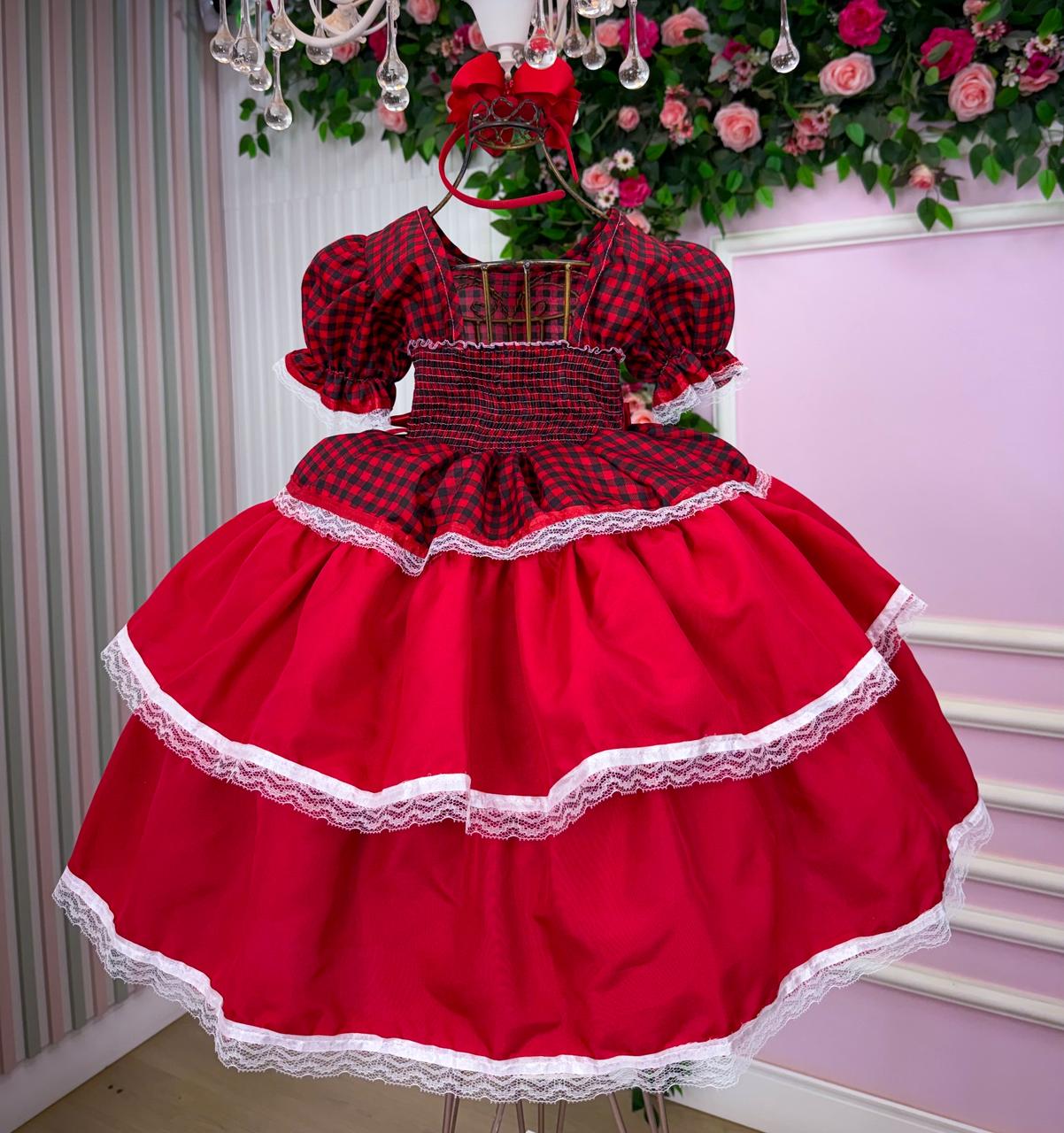 Vestido Junino Mimadine Luxo Fernanda Vermelho - Leveza e Elegância para Meninas | Bebeloo Kids