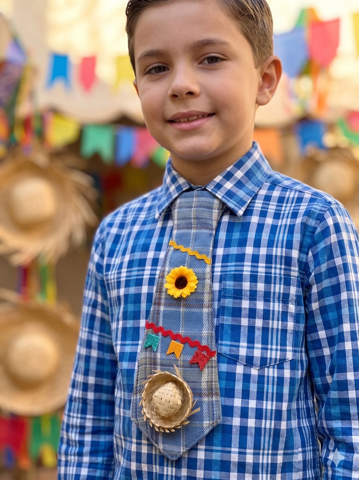 Gravata Junina Joaquim Azul - Elegância nos Momentos Especiais | Bebeloo Kids