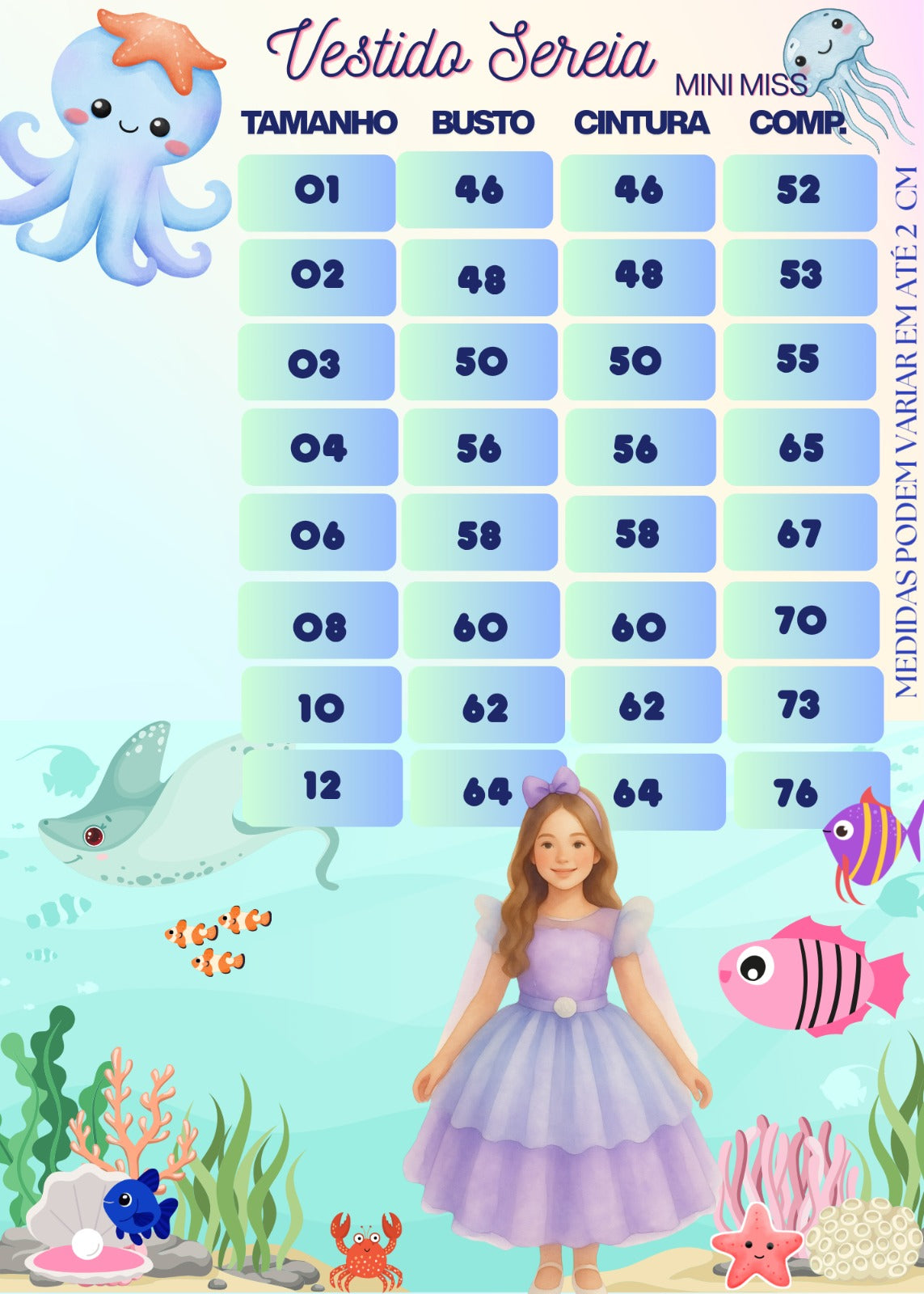 Vestido Mini Miss Temático Sereia - Fundo Do Mar - Diversão e Encanto para Brincar | Bebeloo Kids